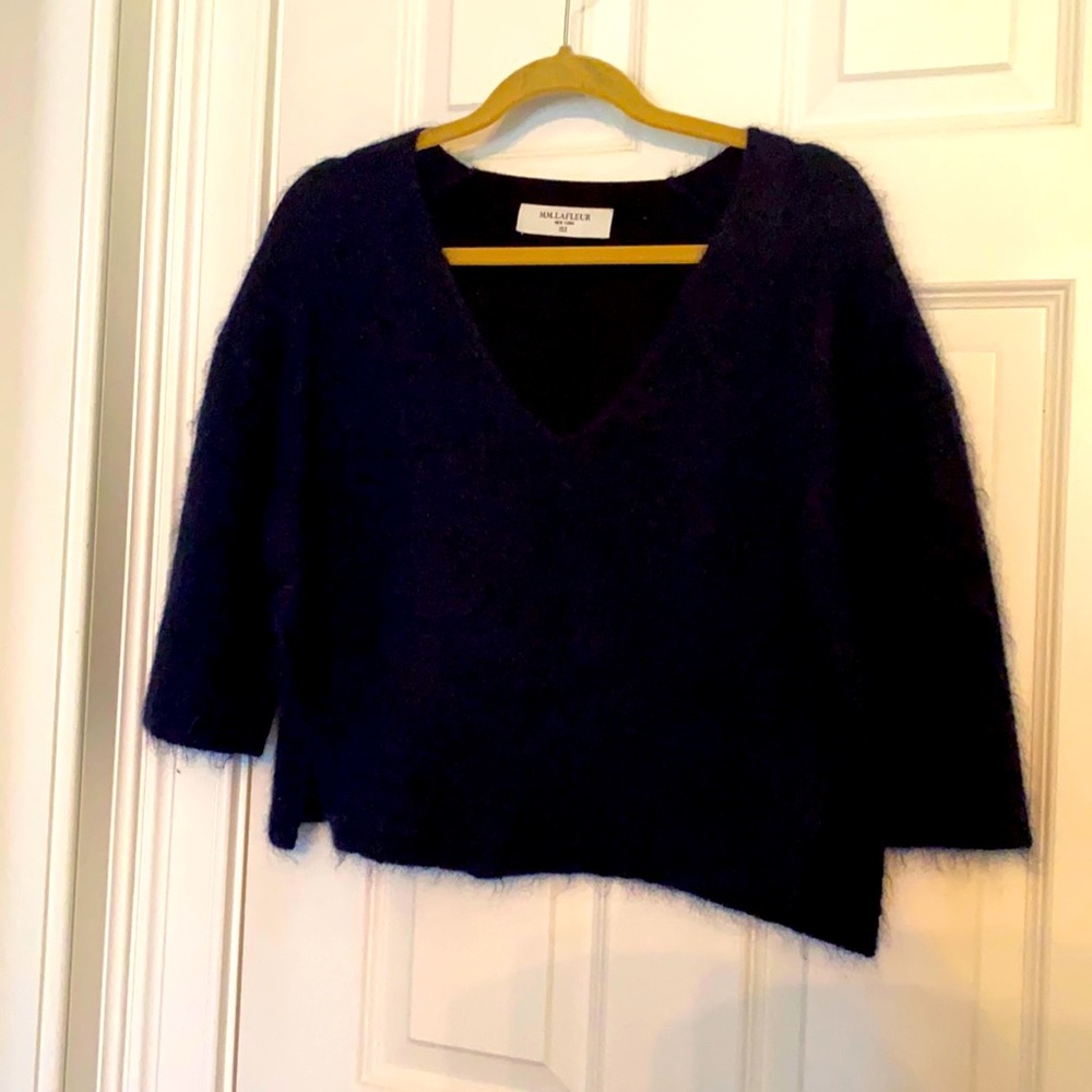 Mohair M.M.LaFleur crop navy sweater.
